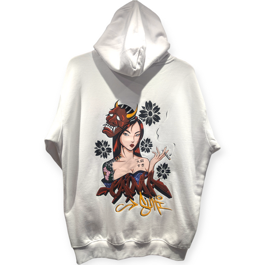 Hannya Haze Hoodie White (Embroidered)